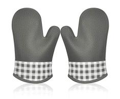 Manopla Horno Silicona para Cocina, Oven Gloves Antideslizante Guantes de Cocina Guantes Horno Dobles Resistente al Calor Guantes Cocina Profesional Manopla Doble Horno Guante de Cocina 1 Par (Gris)