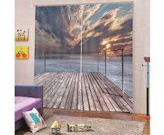 Ommda Cortinas de Salon Ventana Modernas Estampadas Playa Madera Puente Escena Nube 2 Piezas Opacas Termicas Apagón Cortinas Dormitorio con Gancho 600x270cm