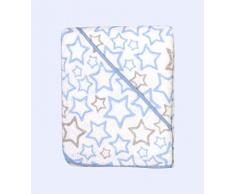 Ti TIN - Capa de Baño de Bebé con Capucha Rizo Toalla 100% Algodón | Toalla de Bebé con Capucha Suave y Absorbente con un Diseño Stars de Estrellitas Color Azul Celeste, 100x100 cm