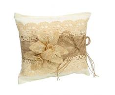 Elegante Cojín Artesanal Rústico de Yute y Encaje con Adorno para Anillos de Boda (a Elegir). Complementos. Regalos Originales. Detalles de Bodas, Comuniones, Bautizos. CC (FLORES YUTE)