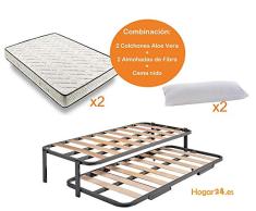 HOGAR24 ES.es-Cama Nido Estructura Reforzada Doble Barra Superior (4 Patas) + 2 Flexitex + 2 Almohadas de Fibra, 90x200cm