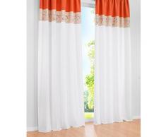 SIMPVALE Juego de 2 Cortinas Floral Bordadas con de Seda Artificial con Ojales para Balcón Salón Dormitorio (Naranja, Ancho 145cm/Altura 260cm)