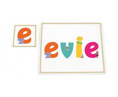 Feel Good Art brillante Mantel individual y posavasos para bebés y niños, diseño con ilustraciones y personalizada con nombre de niña (Evie)