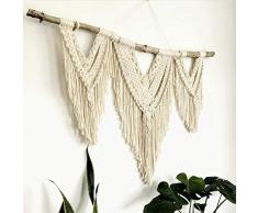 ZNKZJ Tapicería Hecha a Mano Grande de los tapices de Macrame Tapiz Elegante Bohemio,Cuerda de algodón uniformemente Tejida y Banner de Franja de Tapiz de Rama de Madera Natural,120x120cm