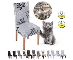 JunYito Fundas para Sillas de Comedor Fundas Decorativas para Sillas Altas Fundas Licra Protectoras Elasticas 4/6 Piezas (I-Hoja Gris, 6 Piezas)