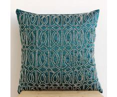 Geometric Royal Peacock Green - Decorativa Funda de Cojin 45 x 45 cm, Square Royal Peacock Verde Seda Cuentas