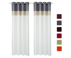 SIMPVALE Juego de 2 Cortinas Floral Bordadas con de Seda Artificial con Ojales para Balcón Salón Dormitorio (Gris, Ancho 145cm/Altura 145cm)