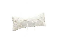Elegante Cojín Artesanal Blanco con Encaje y Lazo en Color Beig para Anillos de Boda. Complementos. Regalos Originales. Detalles de Bodas, Comuniones, Bautizos. CC