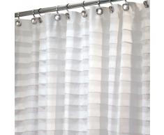 InterDesign Tuxedo SC Cortinas para ducha de tela , Cortina de baño fácil de limpiar con ojales reforzados , Cortina de ducha y bañera con rayas modernas , Poliéster blanco
