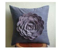 Plum Rose - Decorativa Funda de Cojin 45 x 45 cm, Square Purple Suede Flores de Fieltro