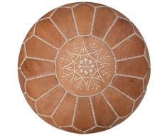Puf marroquí marrón Natural de cuero auténtico hecho a Mano - Cojín de Suelo, Otomano