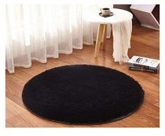 Artificial Alfombra Redonda de Felpa de Piel sintética para salón Dormitorio baño sofá Silla cojín Negro 80 * 80cm