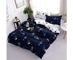 Fansu Juego de Ropa de Cama 4 Piezas, Incluye Simple y Agradable Microfibra 1 Cremallera Funda Nórdica de Edredón + 1 Cama Sábana + 2 Fundas de Almohada (180x220cm-1.8M,Espacio cósmico)