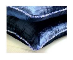 Navy Shimmer - Decorativa Funda de Cojin 60 x 60 cm, Square Azul Marino Terciopelo Frontera de Cuentas Hecho A Mano