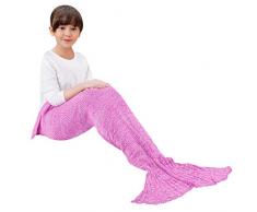 Ecrazybaby888 Hecho a Mano de Punto Manta de Cola de Sirena Todas Las Estaciones cálido sofá Cama Sala de Estar Manta para niño, Classic Patrón, Rosa Oscuro, 140 x 70cm