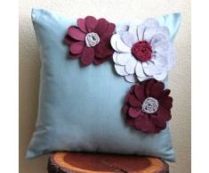 Full Bloom - Decorativa Funda de Cojin 66 x 66 cm, Square Light Blue Suede Flores de Fieltro