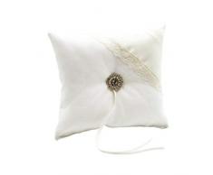 Elegante Cojín Artesanal Blanco con Encaje y Adorno Color Plata para Anillos de Boda. Complementos. Regalos Originales. Detalles de Bodas, Comuniones, Bautizos. CC