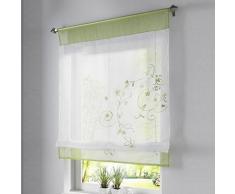 SIMPVALE Bordado de Flor Cortina Visillos en Organdi Paramento Superior y Bordado Lino (80_x_120_cm, Verde)