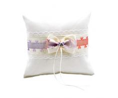 Elegante Cojín Artesanal Blanco con Encaje y Lazo Corazones con Mariposa para Anillos de Boda. Complementos. Regalos Originales. Detalles de Bodas, Comuniones, Bautizos. CC