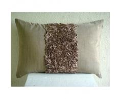 Champagne Brown Love - Decorativa Funda de Cojin 30 x 60 cm, Rectangle/Lumbar Brown Seda Bordado de La Cinta