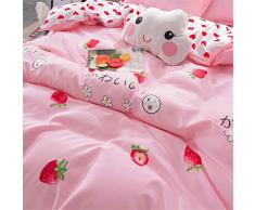 Fansu Juego de Ropa de Cama 4 Piezas, Microfibra Funda de Edredón Sábana Funda de Almohada Cremallera Diseño Funda de Almohada Conjunto De Edredón Hoja Plana (220x240cm,Amor Fresa)