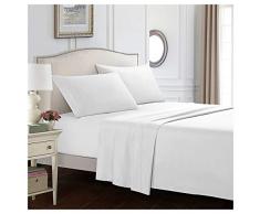 GUOCU Juego de Sábanas en Microfibra Cepillado, Incluye Fundas de Almohada, Sábana Bajera Ajustable,Sábana Encimera Blanco Single
