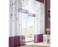 SIMPVALE - Juego de 2 Cortinas Bordadas con Trabillas Ancho 140 cm, Poliéster (Altura 225cm, púrpura)