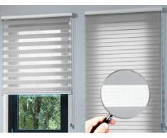 Estor noche y día enrollable PREMIUM (desde 40 hasta 250cm de ancho) con cajón de ALUMINIO blanco tejido color gris. Medida 240cm x 240cm para ventanas y puertas