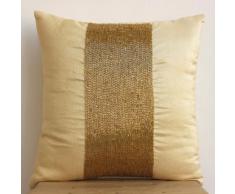 Gold Center - Decorativa Funda de Cojin 30 x 30 cm, Square Oro Seda Cuentas de Tubería