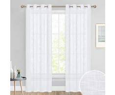 PONY DANCE Visillos Infantiles Blancos - Cortinas Largas Ollaos para Dormitorio Moderno/Visillos Lino Separador de Ambientes para Interiores, 2 Uds, 132 x 240 CM (An x L)