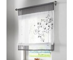 SIMPVALE Bordado de Flor Cortina Visillos en Organdi Paramento Superior y Bordado Lino (80_x_120_cm, Gris)