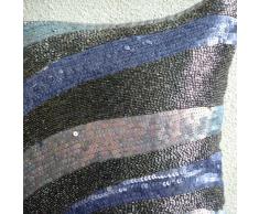 Wild Night - Decorativa Funda de Cojin 50 x 50 cm, Square Grey Seda Lentejuelas y Cuentas