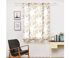 SIMPVALE 1 Pieza Cortina Impresión de Flores Translúcido Persianas Romanas Visillo Bolsillo de Barra pour Cocina Balcón Dormitorio, 120cm x 120cm, 001# Amarillo