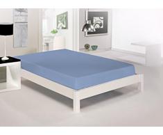(150 AZUL) Sabana bajera LISA ajustable, elástica muy ligeras 100% algodón de verano Cama de hasta 200 cm + 25 cm Fácil lavado, planchado y duraderas con elástico en 4 puntos RegalitosTV (150_x_200_cm, AZUL)