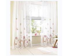 SIMPVALE 2 Paneles Cortinas Transparentes - Visillos de Gasa con Estampado de Flores - para Dormitorio, Sala de Estar, Habitación de los niños, Balcón, Marrón Claro, 150x145cm