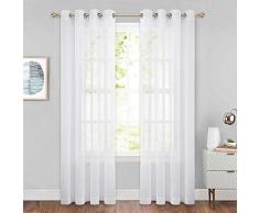 PONY DANCE Visillos Blancos Ollaos para Ventana Dormitorio - Cortinas Infantiles Largas Translucidas para Salon Modernas/Telas Gasa Vintage Suaves Mosquiteras, Dos Piezas, 140 x 245 cm (An x Al)