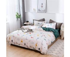 Fansu Juego de Ropa de Cama de 4 Piezas Juego de Fundas de Edredón Incluye 1 Funda Nórdica y 1 Sábana encimera 2 Funda de Almohada (Cama 90-150x200cm,Dinosaurio Blanco)