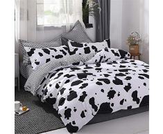 Enhome Juego de Ropa de Cama de 4 Piezas 2 Funda de Almohada Microfibra Juego de Fundas de Edredón con 1 Funda Nórdica y 1 Sábana Encimera (Vaca,180x220cm)