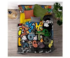 Meet Juego De Cama Graffiti De Color Hip Hop Funda Nórdica Y Funda De Almohada 80% Microfibra + 20% Algodón con Cremallera Oculta (Estilo 02,(150x200cm)-Cama de 90)