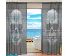 Yibaihe Mnsruu - Cortina de Gasa para Ventana de salón o Dormitorio (2 Paneles), diseño de Calaveras de Halloween