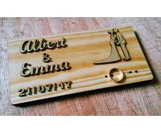 Porta alianzas porta anillos de boda en madera natural rústico/Ideal como regalo de portador de anillo de boda/Almohada cojín personalizado