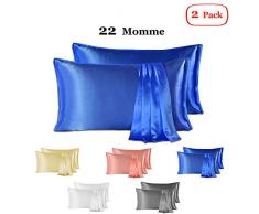 Since Silk Fundas de Almohada de Seda 100% Mora Natural 22 Momme, Suaves y Cuidado de la Cabello Funda de Almohada de Seda 2 Piezas Azul Marino (50 * 90cm)