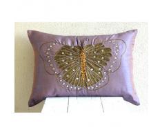 Embroidered Butterfly - Decorativa Funda de Cojin 30 x 60 cm, Rectangle/Lumbar Purple Seda Cuentas Bordado