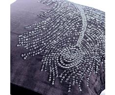 Carbón Púrpura Cubierta De Almohadas, Cristales Pluma Del Pavo Real Cubierta De Almohadas, 50x50 cm Fundas De Cojines, Floral Moderno Fundas De Cojines, Terciopelo Funda De Almohada - Peacock Bliss