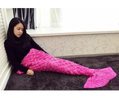 Hecho a mano de punto manta de cola de sirena todas las estaciones cálido sofá cama sala de estar manta para adultos, Patrón de Fish-escalas, Rosado, 180 x 90cm