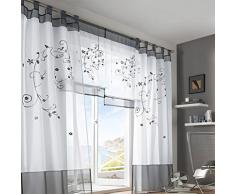 SIMPVALE - Juego de 2 Cortinas Bordadas con Trabillas Ancho 140 cm, Poliéster, Gris, Altura 260cm