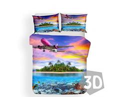 Fansu Juego De Ropa De Cama 3D Vacaciones, Poliéster Microfibra Funda De Edredón Cremallera, Confortable Funda Nórdica Funda De Almohada, Cama 90/135/150 (Isla,180 * 220cm(3pc))