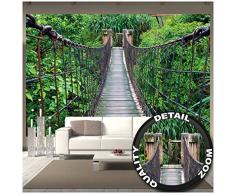 GREAT ART Mural de Pared – Puente Colgante – Decoración Mural Selva Paisaje Naturaleza Aventura Puente Selva Bosque Puente De Madera Foto Tapiz Y Decoración 336 x 238 cm