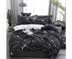 Ropa de Cama 4 Piezas (1 Pieza de sábanas y 1 Funda nórdica y 2 Fundas de Almohada) Mármol Negro Blanco Geometría Enrejado Mármol Moderno Estilo nórdico (Negro, 220x240 cm - Cama 150 (4 Piezas))