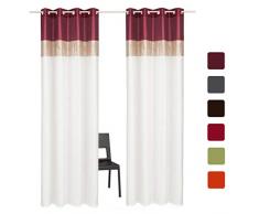 SIMPVALE Juego de 2 Cortinas Floral Bordadas con de Seda Artificial con Ojales para Balcón Salón Dormitorio (Rojo Oscuro, Ancho 145cm/Altura 245cm)